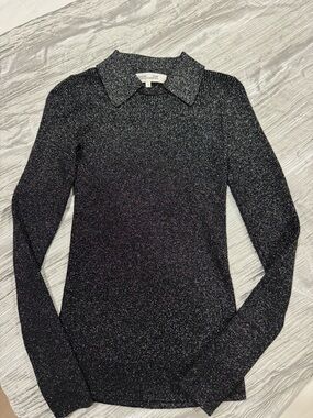 Diane Von Furstenberg Black Metallic Scoop-Collar Knit Sweater